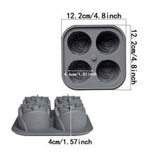 1个4格玫瑰花形硅胶冰格，3D冰模，适用于威士忌、鸡尾酒、饮料冷却 - 灰色 - 查看 5