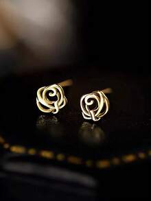 1 Pair S925 Sterling Silver Hollow Rose Flower Earrings, Designed For Girls, Hypoallergenic, Fresh And Minimalist Style, Cute And Suitable For Girls As Festival Or Birthday Gift - Flowers - View 11