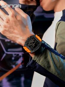 Đồng hồ điện tử thời trang nam SANDA 6328, đồng hồ báo thức đa chức năng, lịch dạ quang, bấm giờ kỹ thuật số dành cho sinh viên. - trái cam - Xem 4