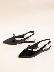 2026 Spring/Autumn New Pointed Toe Slip-On Sandals For Women, French Style One-Strap Closed Toe Flat Sandals - Black - View 5