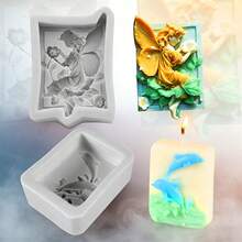 1个仙女海豚蜡烛硅胶模具，方形创意模具，适用于制作肥皂、蜡烛、石膏、香薰树脂3D模具，DIY派对、情人节、母亲节礼物 - 模具 - 查看 2