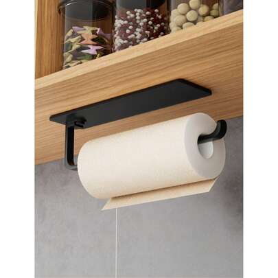 1 pieza Soporte moderno para toallas de papel de cocina - Dispensador colgante debajo del gabinete, estante de almacenamiento vertical ahorra espacio, diseño de montaje en pared autoadhesivo, estructura de plástico, accesorio de baño, adecuado para uso comercial y residencial, esencial para apartamentos pequeños