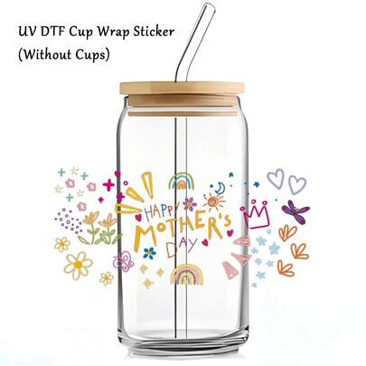 1 stuk kleurrijke Moederdag UV DTF-sticker met lentebloemen en regenboogdesign, geschikt voor mokken, waterflessen, glazen, kristallen etiketten, doe-het-zelf-stickers, transferstickers, modieuze stickers en knutselprojecten.