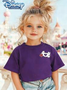 Mickey And Minnie Mouse One Cute Disney Fresh And Fashionable Round Neck T Shirt For Girls Made Of 100 Cotton Is An Ideal Choice For Daily Wear Vacation Leisure Outdoor Exploration School Life And Shopping Trips It Is A Must Have Item For Summer It Is Also An Excellent Gift For The Same Boy And Girl Every Child Deserves One - 紫色 - 查看 3