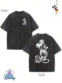 Disney Official Licensed  Sketch Double-Sided Graphic T Shirts 100 Percent Cotton  Shirt Washed 230g Unisex - Black - View 1