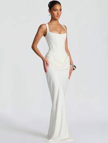 New Sexy Hot Girl Fashion Best-Selling Waist-Cinching Ruched Strapless Sleeveless Bodycon Dress - 白色 - 查看 1