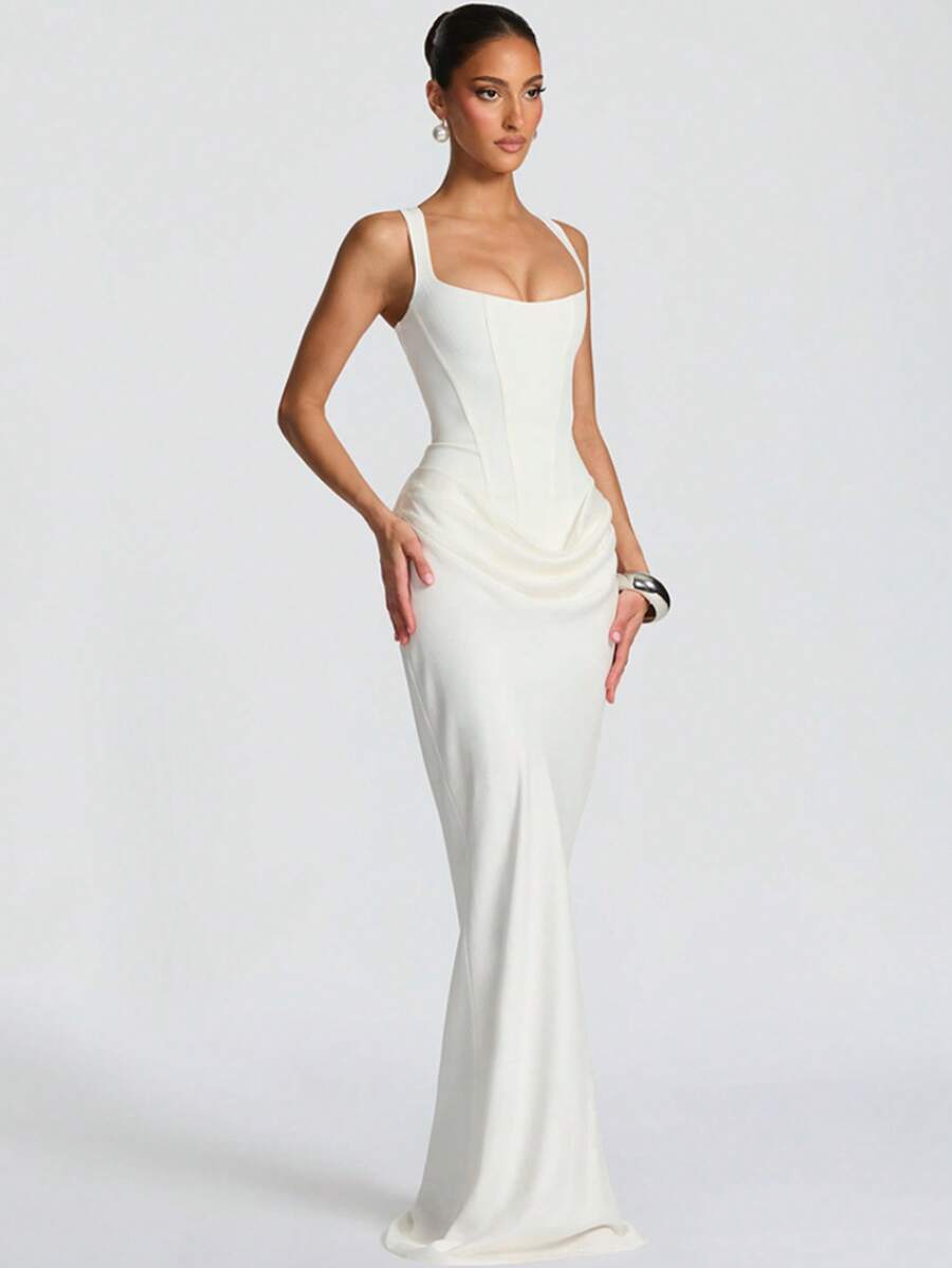 New Sexy Hot Girl Fashion Best-Selling Waist-Cinching Ruched Strapless Sleeveless Bodycon Dress - 白色 - 查看 1