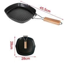 Juego de sartenes cuadradas antiadherentes para parrilla con mango de madera, sartén plegable y portátil para filetes, sartén apilable acanalada para asar filetes, tocino y carnes, sartén universal para barbacoa de interior compatible con estufas de gas, inducción y eléctricas. - Ver 12