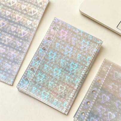 A6/A7/M5 Size Transparent Glitter Loose Leaf Inner Pages, Heart-Shaped Transparent Refill, Suitable For Sticker Books, Stamp Books, Idol Photo Cards, Postcards, Cards, Photos, Student ID Holders, Sticker Books, Sticker Backings, Stamp Collections, Cultural Stamp Pages, Ink Pad Refill Pages, 3D Sticker Books, Sticker Boards, Sticker Book Making, Book Covers, Office & School Supplies. Back To School Season