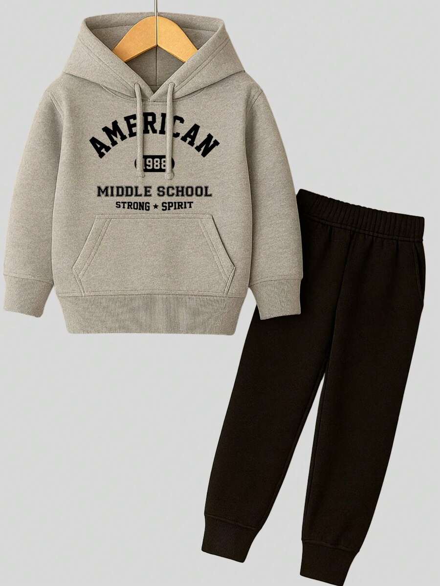 Children's Printed Sweatshirt Set, Blouse And Flannel Trousers - Xám - Xem 1