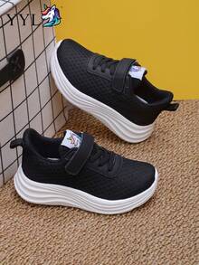 Minimalist Sports Shoes, Lightweight Versatile Hook & Loop Thick Sole Casual Shoes With EVA Outsole - Black and White - View 2