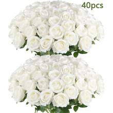 Bó hoa hồng nhân tạo 40 bông, hoa giả bằng lụa, hoa hồng thân dài trông như thật, thích hợp để trang trí đám cưới, trang trí bàn tiệc cô dâu, cắm hoa, trang trí bàn tiệc tại nhà, sinh nhật, kỷ niệm, trang trí ngày lễ. - trắng - Xem 17