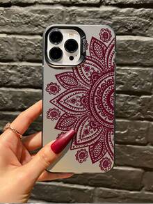 花卉图案单件装黑色和酒红色半花卉图案简约全包覆TPU防震手机壳，兼容 17、16、15、14、13、12、11 Pro Max、Air及系列，国际版，非国内版 - 彩色 - 查看 1