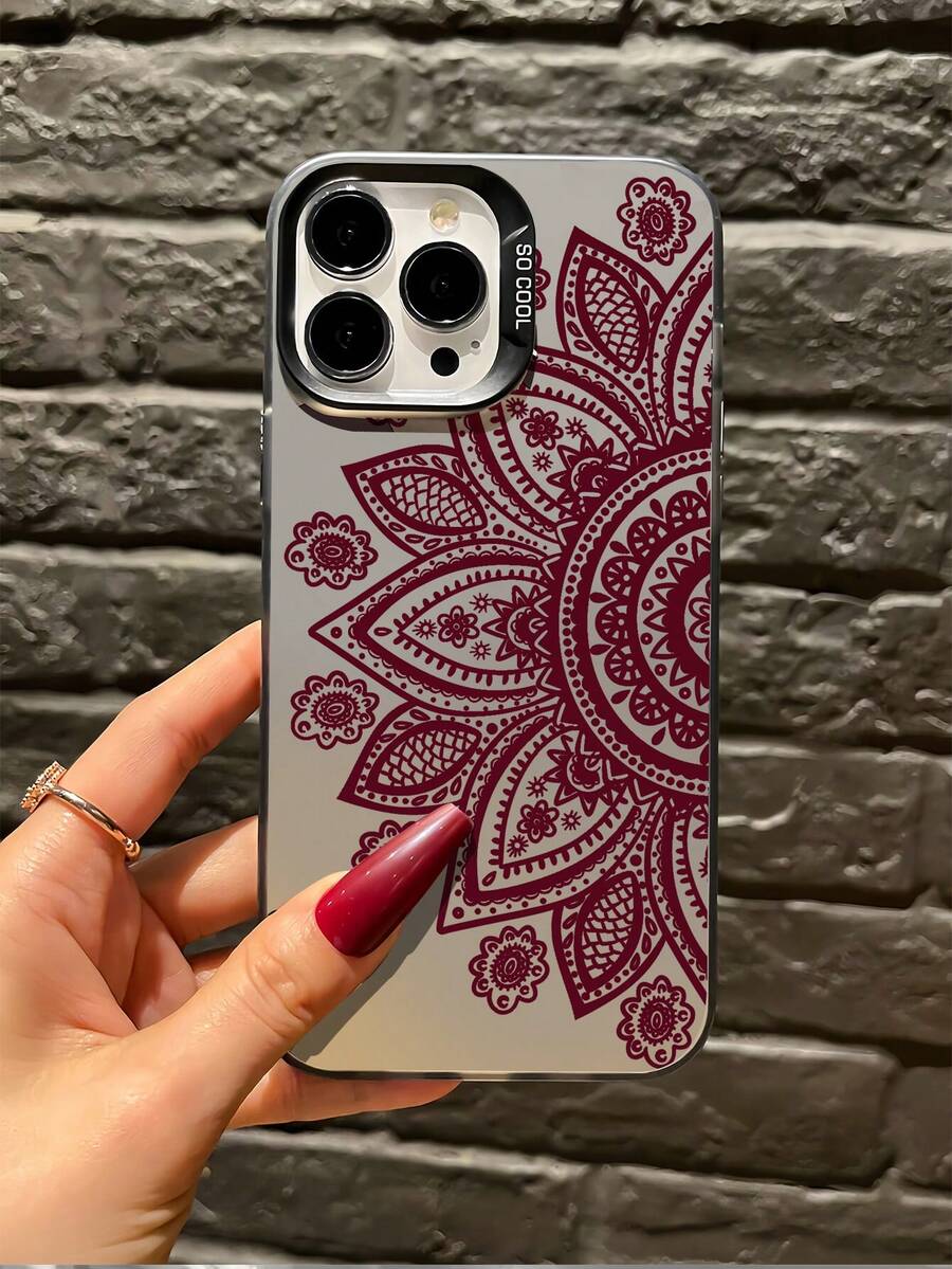 花卉图案单件装黑色和酒红色半花卉图案简约全包覆TPU防震手机壳，兼容 17、16、15、14、13、12、11 Pro Max、Air及系列，国际版，非国内版 - 彩色 - 查看 1