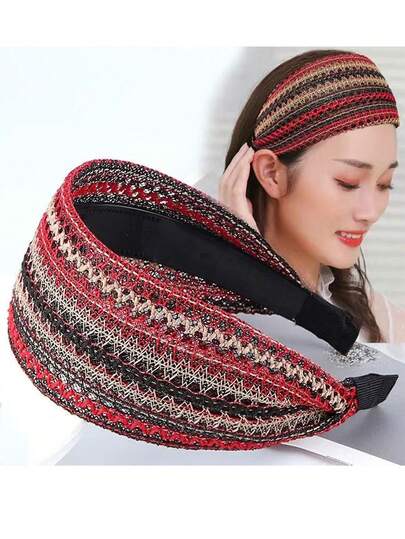 1件装女士镂空网眼透气亚麻发带，适合春夏佩戴，时尚发饰发箍发圈