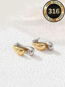 1 Paar hochwertige hypoallergene Wassertropfen Farbblock Gold & Silber Ohrstecker, 18K vergoldet, farbbeständig, bequem und vielseitig, minimalistisch, elegant, süß und modisch, hochwertige Damenohrringe geeignet für den täglichen Gebrauch oder Partys, Schmuckaccessoires, Sommerstrandurlaub, Reisen, tägliche Dekoration für Frauen, Kleidungskombination, Dating, Partys und andere Anlässe, kleines Geschenk für Freundinnen zu Feiertagen wie Jahrestagen - Gold - Übersicht 8