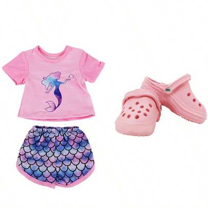 4件套18英寸女孩娃娃配件，粉色睡衣套装，娃娃配件（包含1套睡衣和1双拖鞋），适合圣诞节娃娃/生日礼物