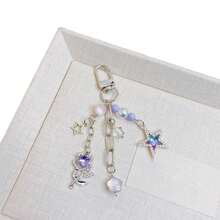 1条女士INS风优雅蓝紫色星星串珠手机挂绳，闪亮紫色水钻玫瑰吊坠钥匙扣 - 彩色 - 查看 2