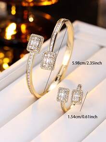 2pcs Set Modern Luxury Elegant Zirconia Bracelet & Ring Set, Suitable For Gala, Party, Anniversary Gift For Women - Ring Bracelet Set - View 4