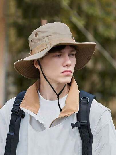 1顶男女通用可折叠宽檐渔夫帽，适合远足、钓鱼、露营等户外活动，牛仔风格防晒帽，可调节帽带，是夏季户外运动的理想之选。