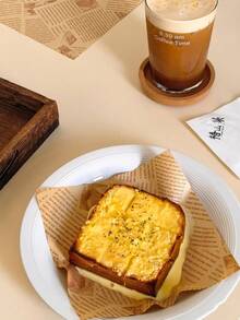 50/100/200张食品包装纸，三明治包装纸，烘焙纸，防水防油托盘纸，面包、三明治、烧烤防油垫纸，烘焙煎炸吸油纸，零食垫纸，英文报纸，托盘蜡纸 - 棕色 - 查看 6