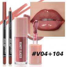 Beauty Glazed 2Pcs/Set Lip Gloss &Amp; Lip Liner Set Rosewood Nude U2013 Lip Combo Set For Fuller Looking Lips, High Shine Glass Lips Look, Gradient Lips &Amp; Over Lip Makeup Viral Lip Combo For Volume Lips - Màu A - Xem 4