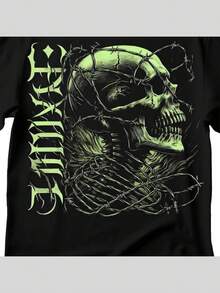 Green Skull T-shirt: Barbed Wire Gothic Rock Tee - Negro - Ver 1