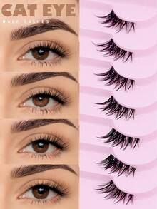 7 Pairs Half Lashes With Clear Band Cat Eye Tail With Eyelash Brush 1/5 PCS & Clip 1 PC Set Elongated Eyelashes Natural Look Wispy Faux Mink Lashes Fluffy Soft False Eyelashes Natural Makeup,Suitable For Christmas Makeup,Lashes, Faux Clis, Lash Cluters, Eyelashes, Magnetic Eyelashes, Lashes Cluers - Half Eyelashes - View 1