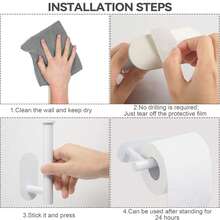 自粘式卫生纸架，无需钻孔即可壁挂安装，适用于厨房、浴室、卫生间（白色/黑色） - 多色 - 查看 11