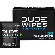DUDE Wipes On-The-Go Unscented Travel Wipes - 30 Count (Individually Wrapped) - Extra-Large Adult Flushable Wipes For Sensitive Skin - Infused With Vitamin E And Aloe - Septic And Sewer - 無香型 - 查看 7