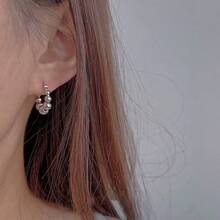 1 Pair Gold & Silver Tone Minimalist Elegant Ball Hoop Earrings, Luxury Earrings For Women, Autumn/Winter - Multicolor - View 2