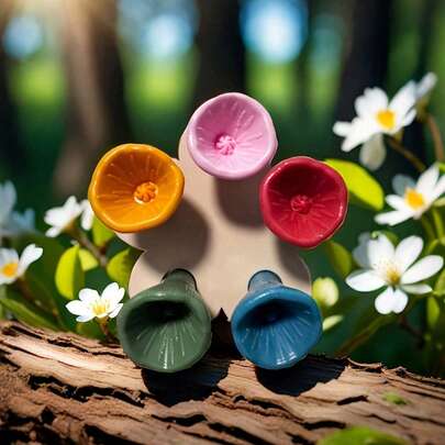 5pcs Colorful Bee Waterer Set, Insect Drinking Cup, Colorful Bee Watering Station With Wooden Base, Gardening Bee Feeder, Suitable For Outdoor, Garden, Balcony, Planter, Creative Gardening Decor, Practical Gardening Tool