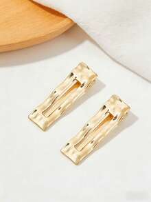 2pcs Metal Hair Clips Suitable For Daily Use - Gold - View 3