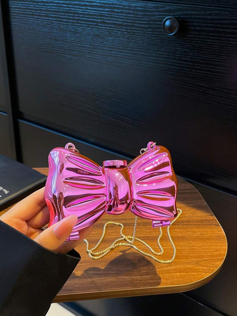 蝴蝶结艺术袁素凤链条女士小方包 2025春夏新款简约单肩斜挎包 - 粉色 - 查看 1