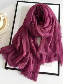 Women's Solid Color Linen Scarf, Retro Solid Color Medium-Long Scarf, Can Be Used As Decorative Long Shawl - Multicolor - View 11