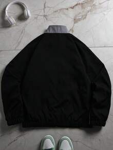 Chaqueta de moda urbana para hombre, de poliéster, cortavientos funcional, estampado de 67 letras, estilo casual y suelto, versátil - Gris - Ver 2