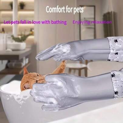 Pet Bathing & Massage Glove, Thick & Long Silicone Double-Sided Dishwashing Gloves, Kitchen Supplies