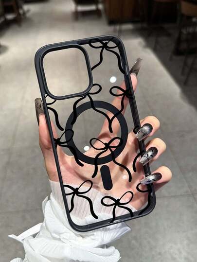 极简领结图案印花磁吸手机壳，适用于三星S24/S25/S23 S系列和A55/A15/A15 A系列，苹果17、16 Pro Max、14/13、12、11 Pro Max、XS Max、X、XR、8、7、Plus、Mini，可作为生日礼物、送给女友、男友或自用。