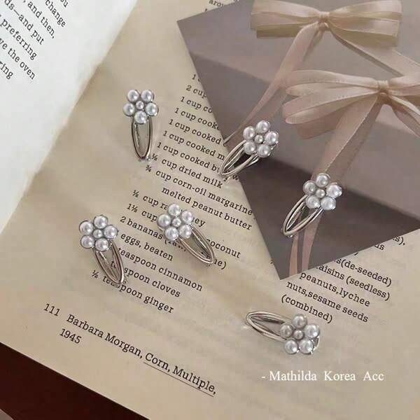 Delicate Pearl Flower Bangs Clip, Mini Metal Hair Claws Hairpins Accessories