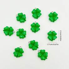 10pcs St. Patrick's Day Dark Green Four-Leaf Clover Pendant, Suitable For Handmade Jewelry Making, Earrings, Necklaces, Bracelets, Anklets, Bag Charms, Couple Gifts, Resin Crafts - 10 Four-leaf Clovers - View 5