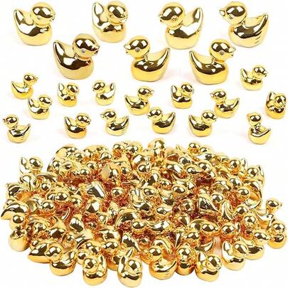 100pcs Mini Golden Duck Figurines, Golden Duck Decor, Micro Landscape, Dollhouse Cake Decoration, Potted Plants, DIY Crafts, Party Favors, Animal Statues, Car Dashboard Decor, Birthday Gifts, Party Decorations