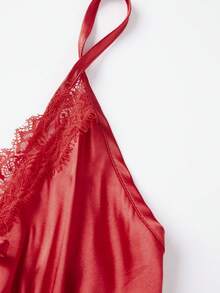 Women Pajamas Set 2 Pieces Loungewear Suits Lace Trim Tie-Up V-Neck Sleeveless Cami Tops And Shorts Sleepwear Outfits - Red - View 10