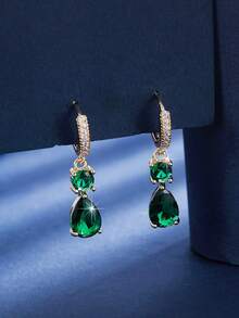 一对优雅的立方氧化锆水滴形吊坠耳环，适合女士参加派对和作为礼物赠送。 - W17872 - 查看 5