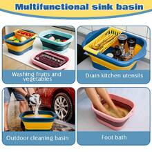 3 Pack Collapsible Dish Basin With Drain Plug 2.77 Gallon (10.5l) Multiuse Foldable Sink Tub Dishpan Wash Basin Portable Kitchen Storage Tray For Camping RV Beverage Bucket - Style 1 - View 7
