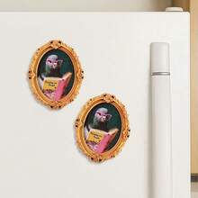 1pc Creative Retro Style Oval Mini Photo Frame Fridge Magnet, Funny Home Decor, Holiday Gift - Little Bird - View 5