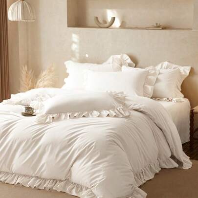 3pcs White Super Soft Floral Bedding Set - 1 Duvet Cover & 2 Pillowcases, Comfortable Soft Fabric, Multiple Colors Available, Suitable For Dorm, Bedroom, Simple & Fashionable Home Decor, Machine Washable, No Filling