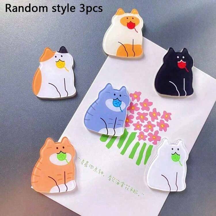 6pcs Acrylic Cartoon Cat Fridge Magnets, Creative DIY Home Decor Accessories, Funny Magnetic Decorations Suitable For Kitchen, Office, Whiteboard, Storage Cabinet And Dishwasher, Great Gift For Friends, Festivals And Parties - Multicolor - View 12