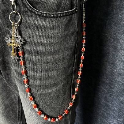 Unisex Punk Style Belt With Chain, Multi-Layer Beaded Wallet Chain, Denim Accessory Decoration