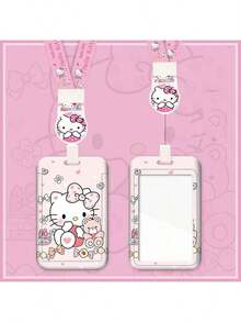 2 Peças Conjunto [Manga + Cordão], Porta-crachá com Cordão Hello Kitty Sanrio - Material ABS Durável, Bolsa Anti-Perda com Capa Protetora - Design de Desenho Animado Fofo Adequado para Homens e Mulheres, Esticar e Puxar Cartão de Identificação, Trabalho, Transporte, Cartão de Refeição, Porta-Carteira de Estudante - Multicolorido - Visão 10
