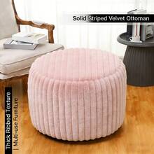 White Striped Backless Cushion Pad, Solid Color Seat Cushion Cover, Artificial Rabbit Fur Footrest Stool Floor Bean Bag, Suitable For Storage And Home Living - 1PC - View 14